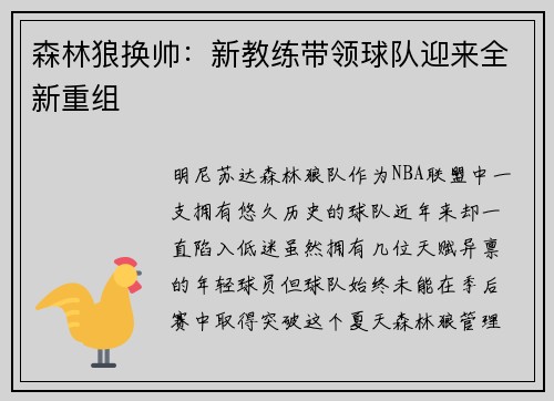 森林狼换帅：新教练带领球队迎来全新重组